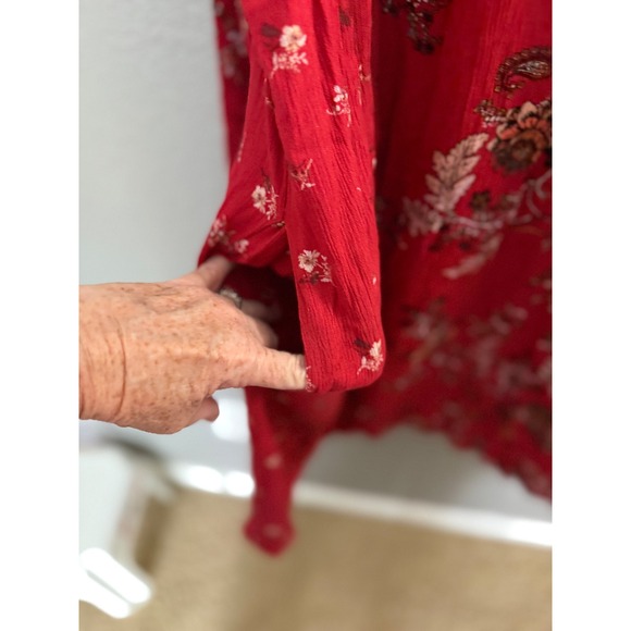 NWT Knox Rose Flowy Dress L Red Asymmetric Floral Paisley Boho Prairie Country - Picture 7 of 16